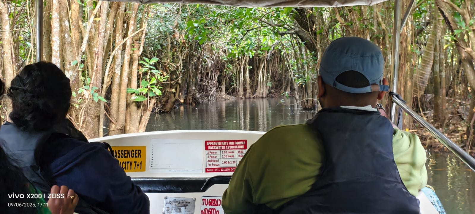 Boat entering the mangrove tunnel at Poovar