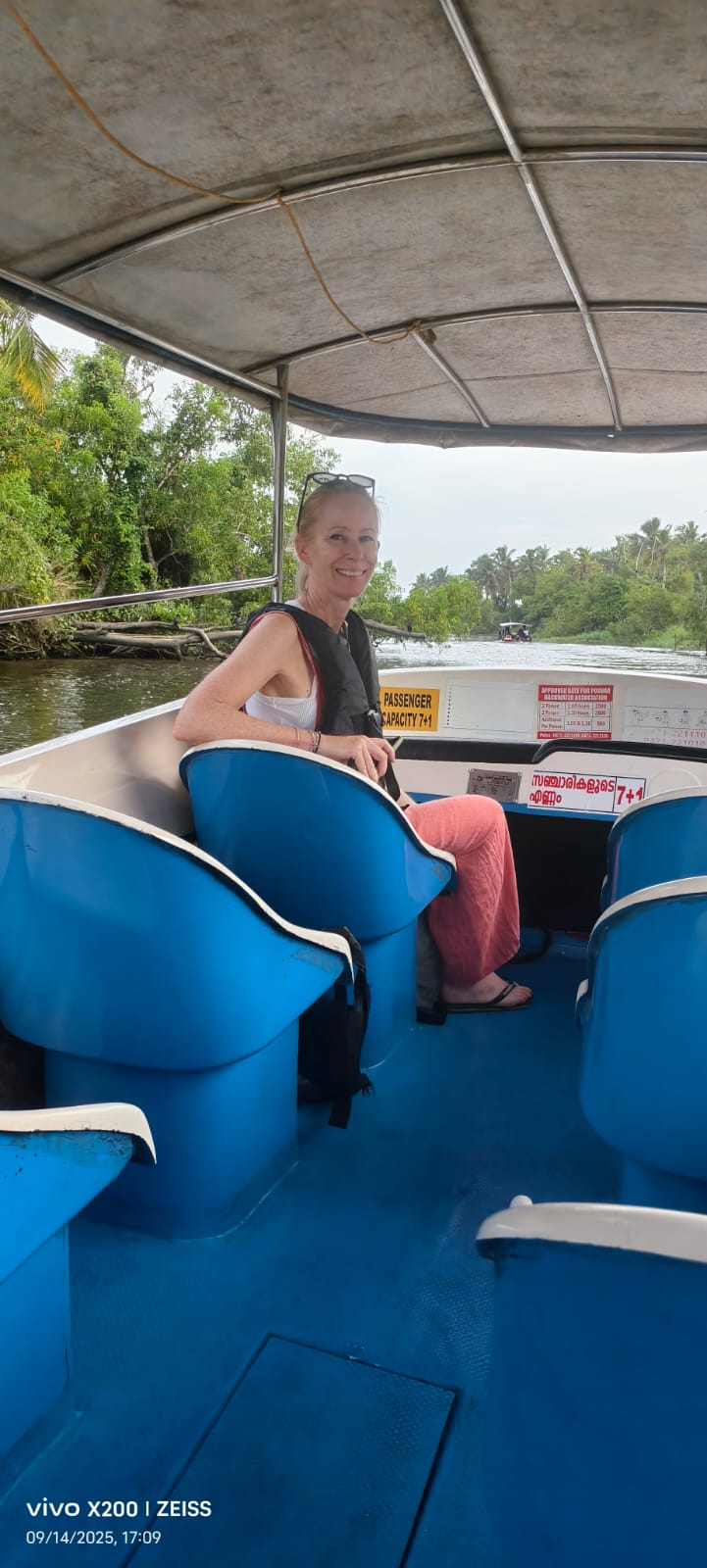 Guest smiling on the boat